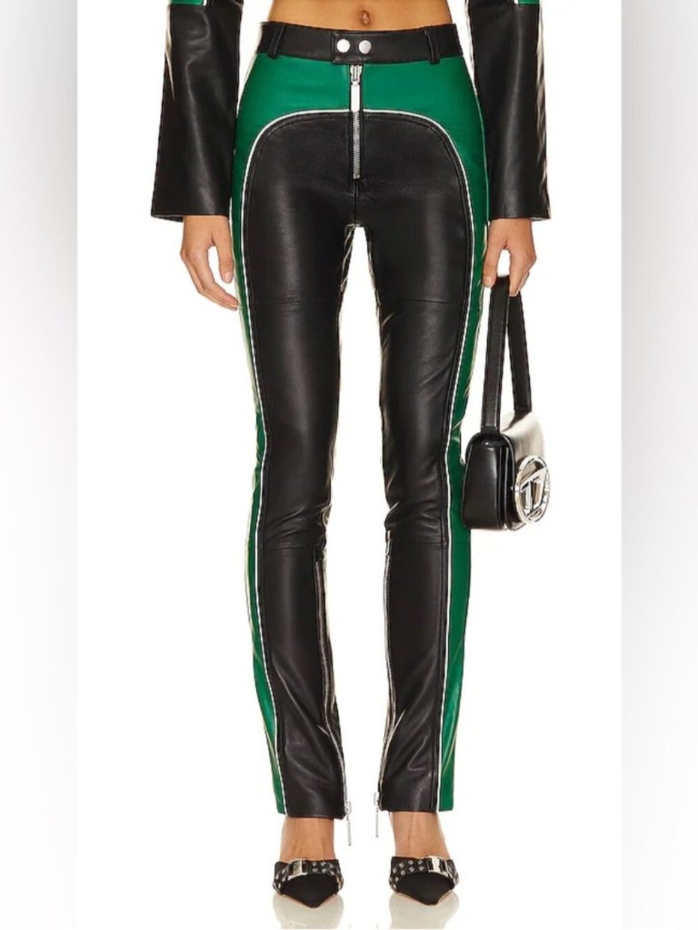 Camila coelho Biker Leather Pants in Green & Black xxs